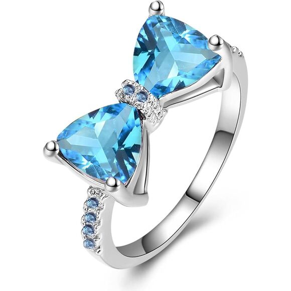 S925 Sterling Silver Plated Rainbow Topaz Bow Ring – Multiple Colors & Finishes - Picture 3 of 16